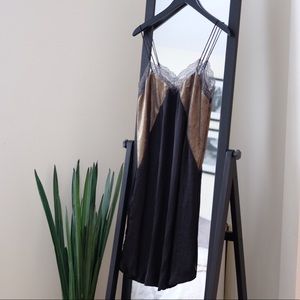 Zara black and gold lace slip dress